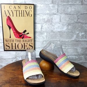 Mootsies Tootsies "Moemilliak" Multi Color Stripe Woven Raffia Slides